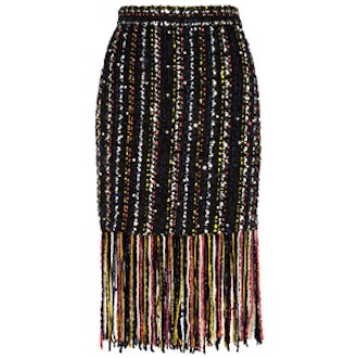 Fringed Embellished Bouclé-Tweed Skirt