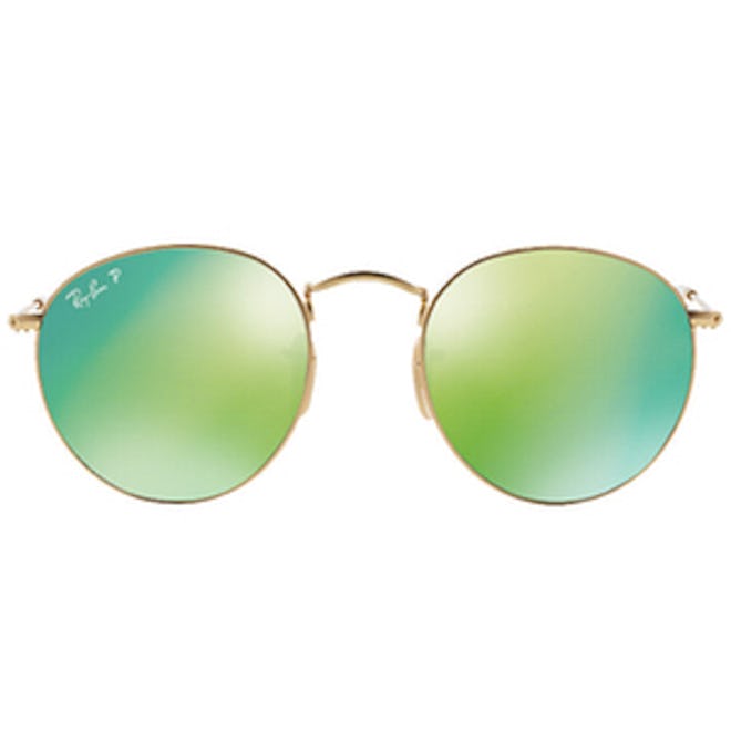 Polarized Round Metal Sunglasses in Gold/Green