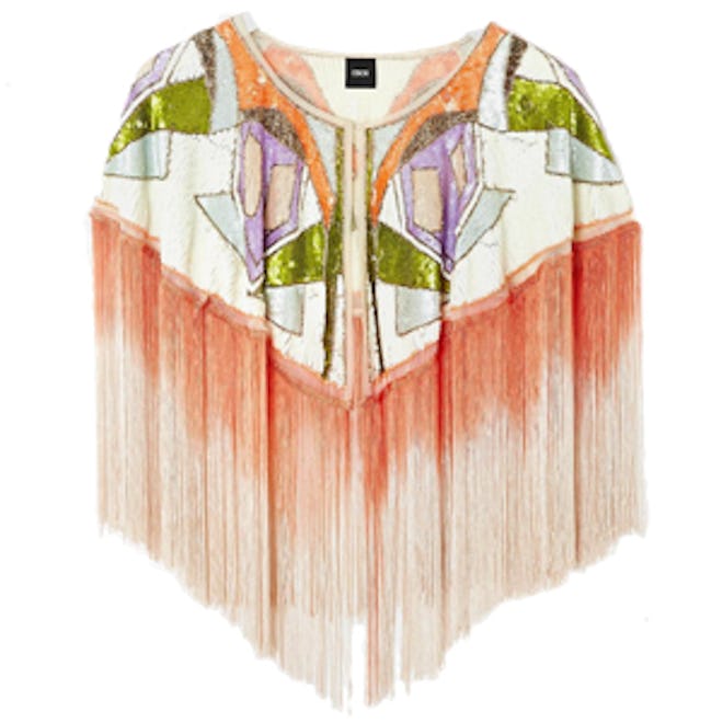 Sequin Cape in Bright Pattern & Dip-Dye Fringing