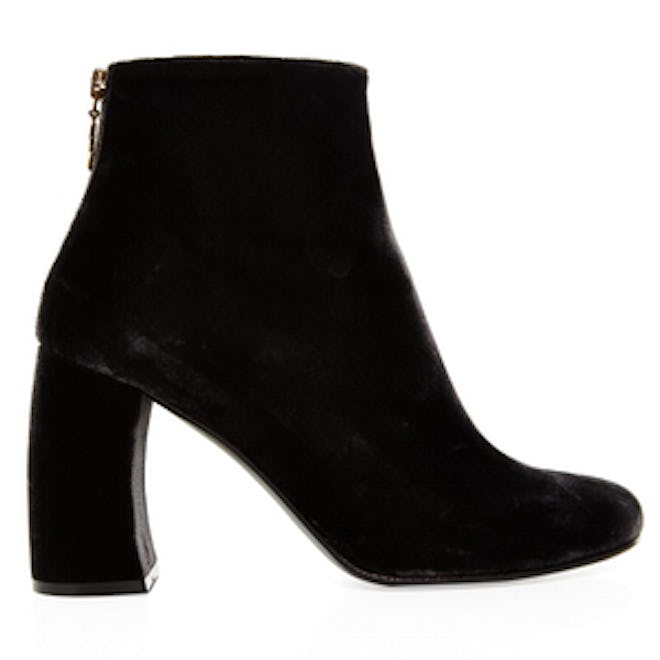 Curved Block-Heel Velvet Ankle Boots