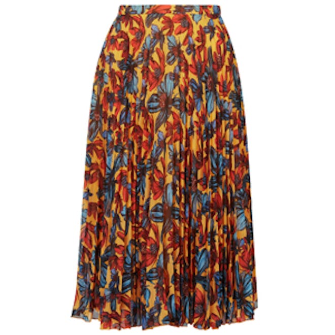 Daisy Print Pleated Midi Skirt