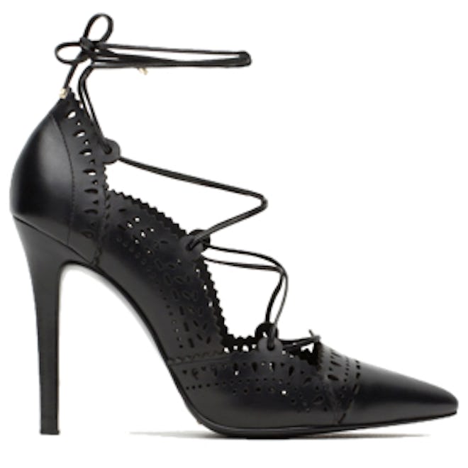 Leather High Heel Shoes with Perforated Detail