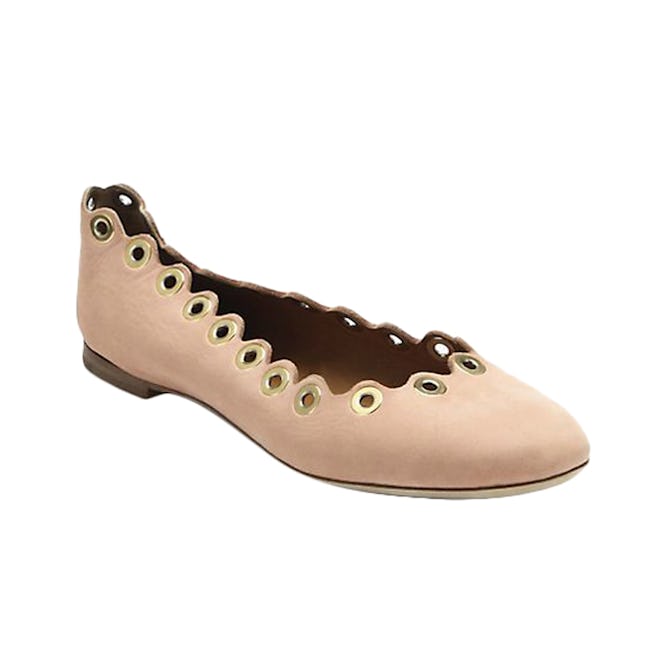 Grommet Scalloped Leather Ballet Flats in Pink