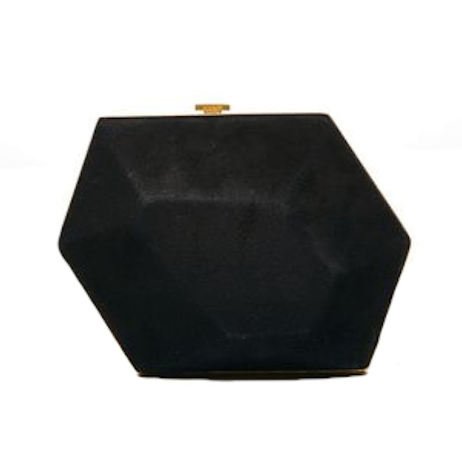 Black Suede Minaudiere Diamant With Gold Closing