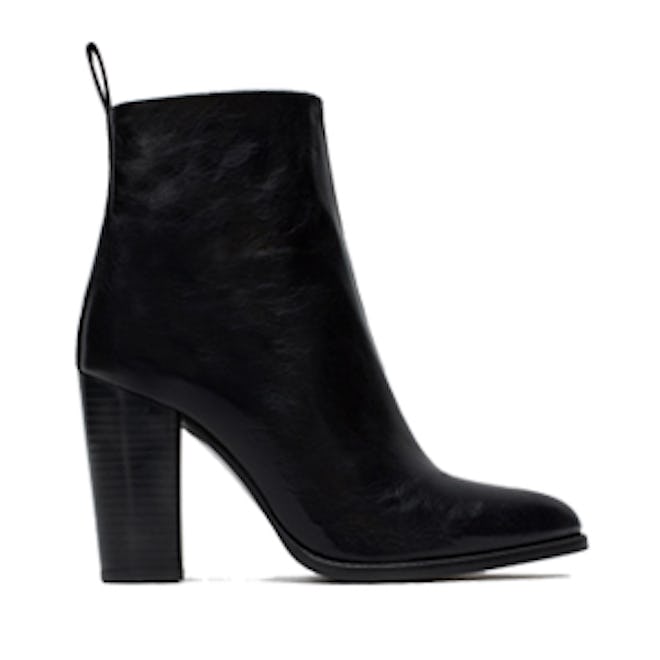 High Heel Leather Ankle Boots With Pull Tab