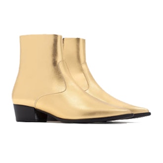 Gold Tone Flat Ankle Boots