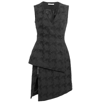 Black Houndstooth Double Breasted Sleeveless Dress