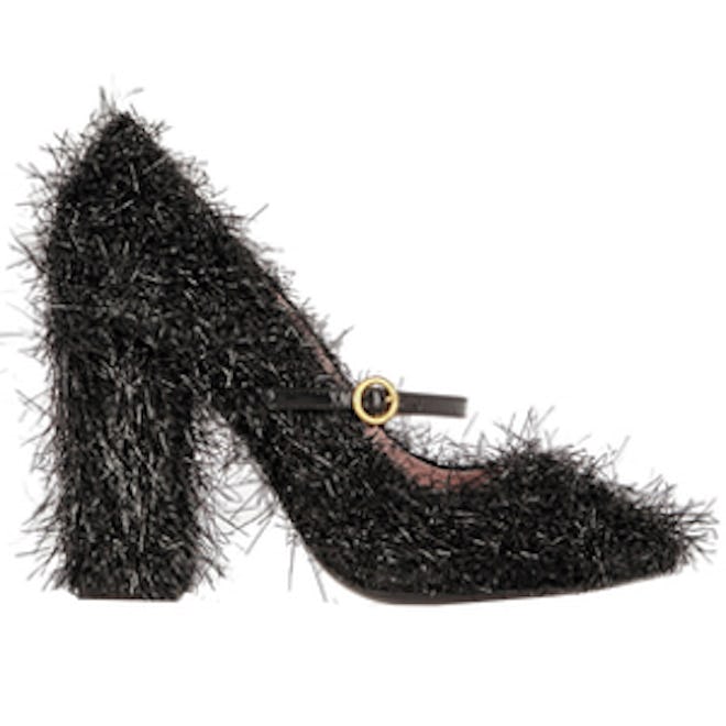 Tinsel-Covered Leather Mary Jane Pumps