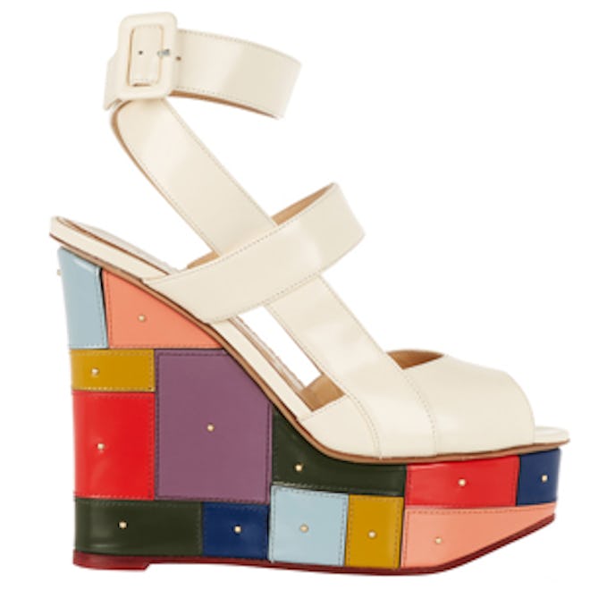 Mosaic Glossed-Leather Wedge Sandals