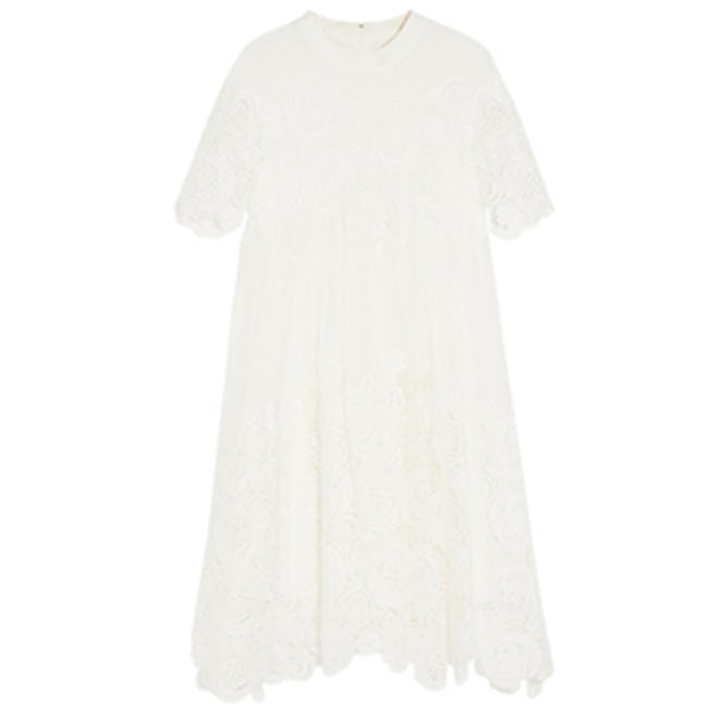 Macramé Lace-Paneled Silk-Crepe Mini Dress