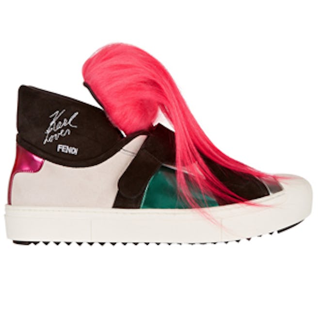 Karlito Patent-Leather and Shearling Sneakers