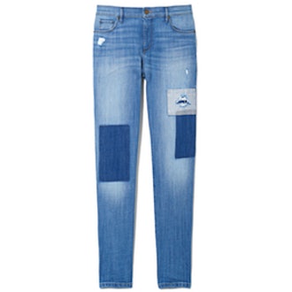 Relaxed Skinny Jeans in Patched Dark Indigo Wash