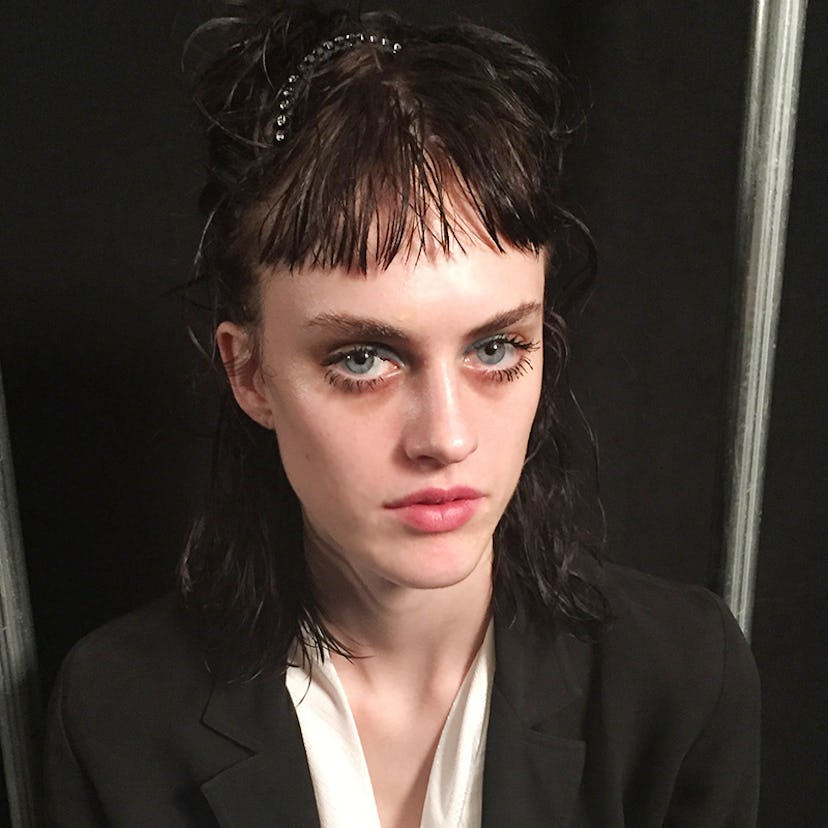 Model wearing edgy and chic makeup for Marc Jacob's show