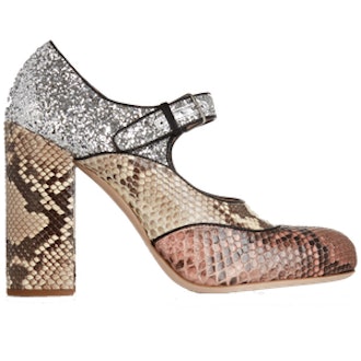 Glitter-Finished Python Mary Jane Pumps