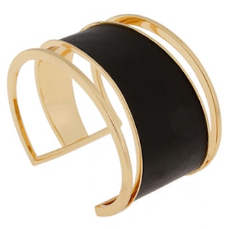 Black Leather Gold Plated Cuff Bracelet