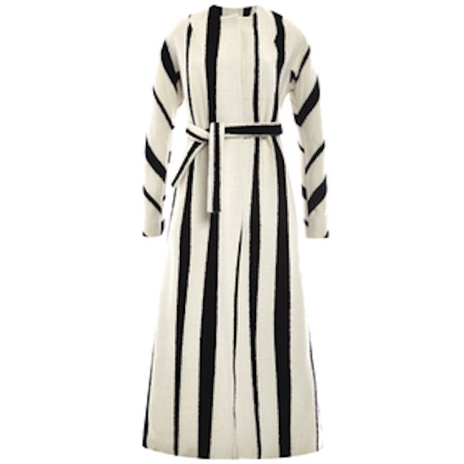Striped Wool And Silk Blend Maxi Belted Coat
