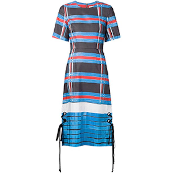 Lace-Up Detail Striped Dress