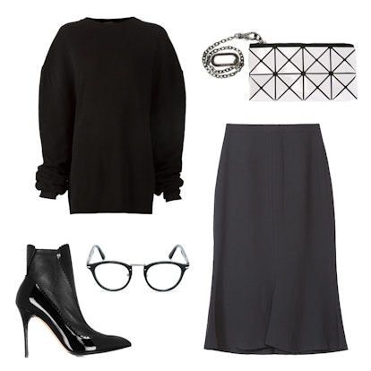 How To Rock An Oversize Sweater With A Midi Skirt