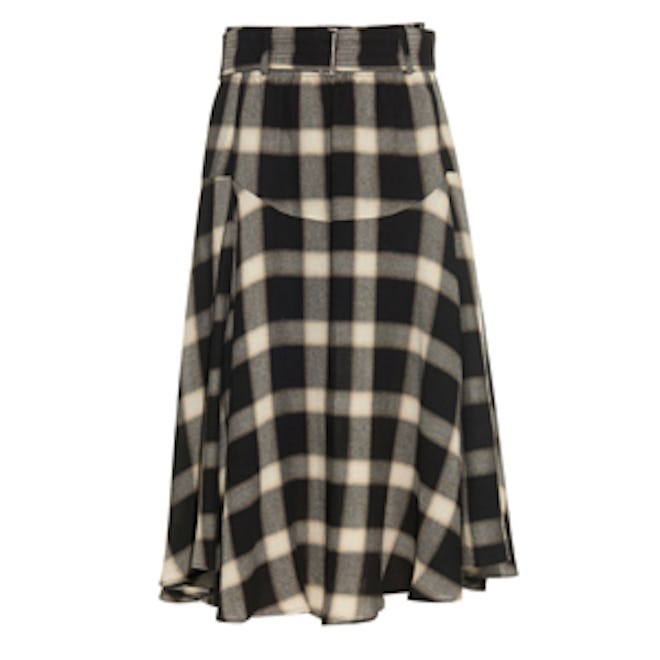 Belted Checked Twill Skirt