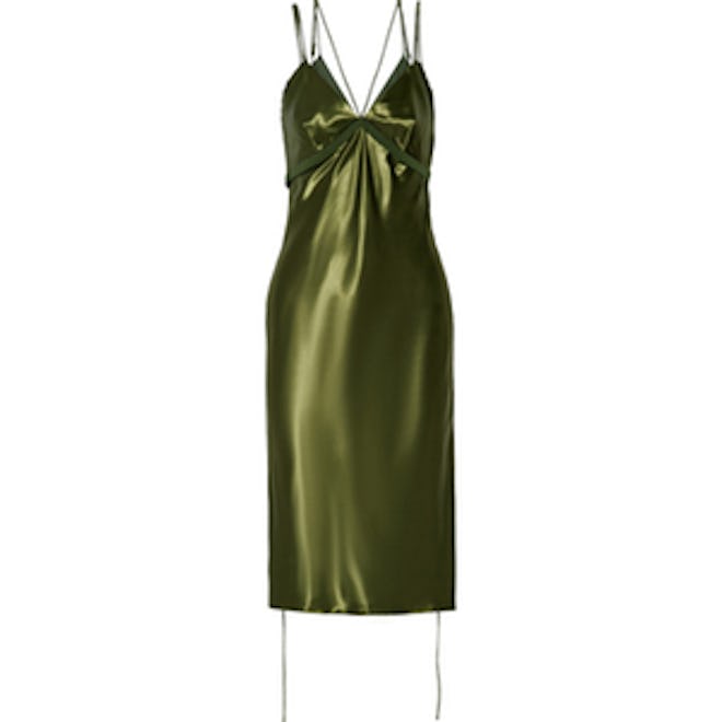Grosgrain-Trimmed Satin Midi Dress