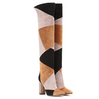 Patchwork Suede Over The Knee Boots
