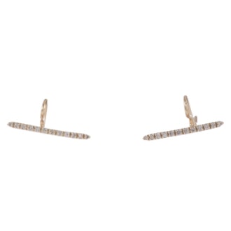 Diamond & Gold Short Bar Hoot Earrings