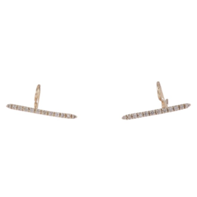 Diamond & Gold Short Bar Hoot Earrings