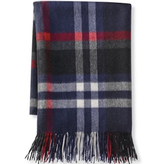 Plaid Cashmere Throw in Navy