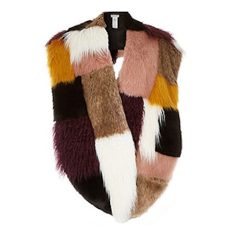 Brown Faux-Fur Patchwork Oversized Tippet