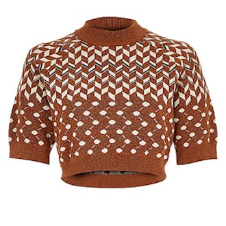 Rust Brown Knitted Metallic Cropped Top