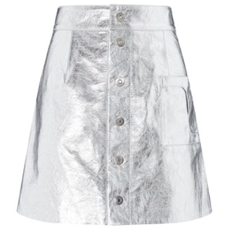 Silver Leather A-Line Mini Skirt