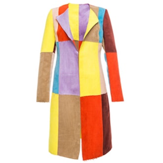 Suedette Colorful Block Collarless Trench Coat