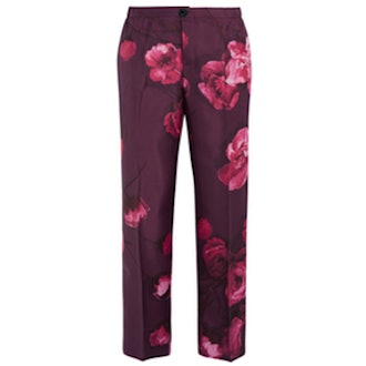 Floral-Print Silk Pants