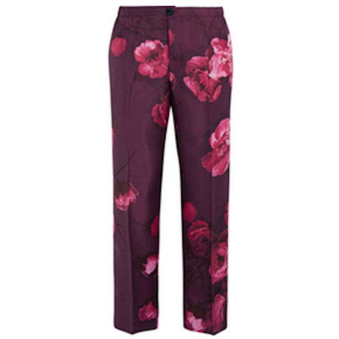 Floral-Print Silk Pants