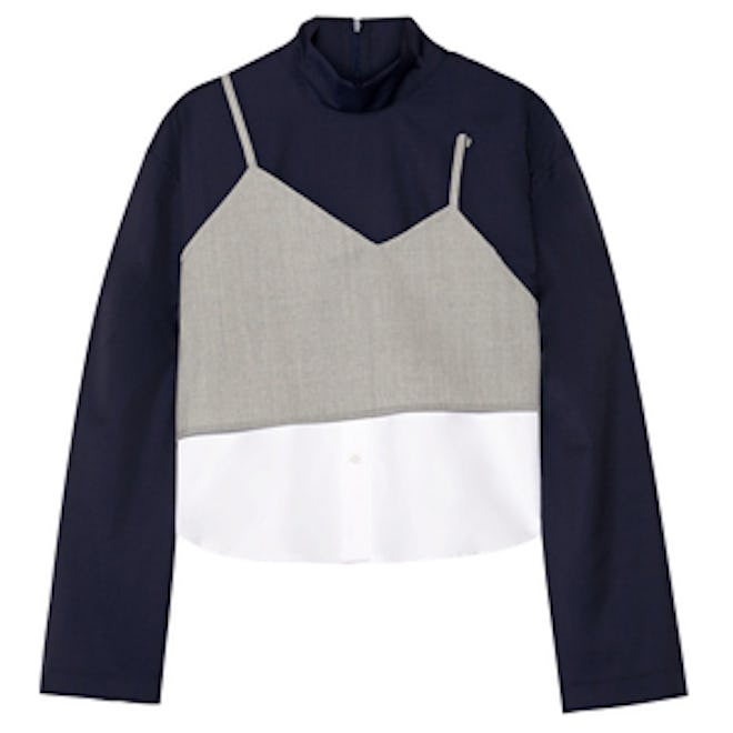 Layered Wool and Stretch-Cotton Poplin Top