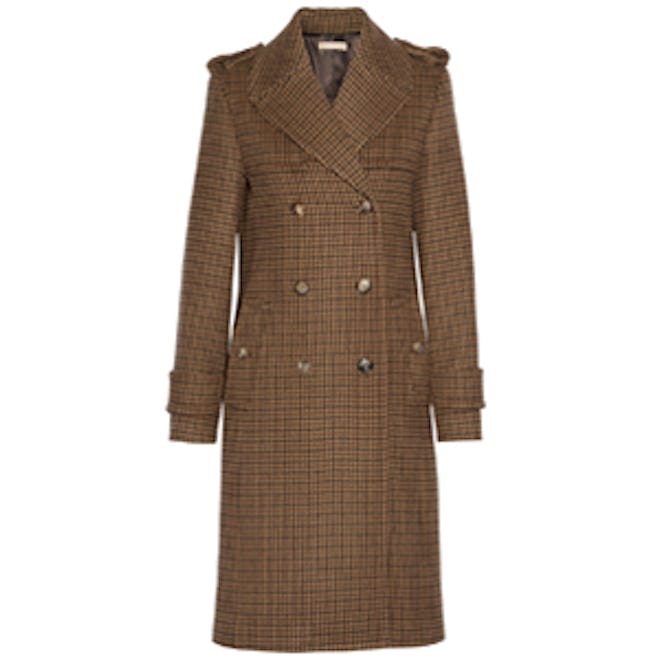 Double-Breasted Houndstooth Wool Coat