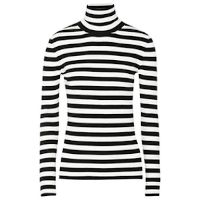 Striped Ribbed-Knit Turtleneck Sweater
