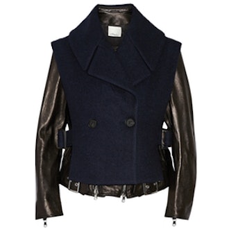 Convertible Leather and Wool-Blend Biker Jacket