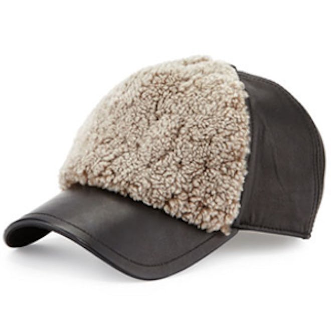 Marilyn Leather & Shearling Fur Baseball Cap