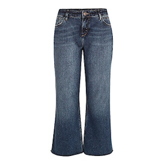 Mid Wash Cropped Kick Flare Jeans