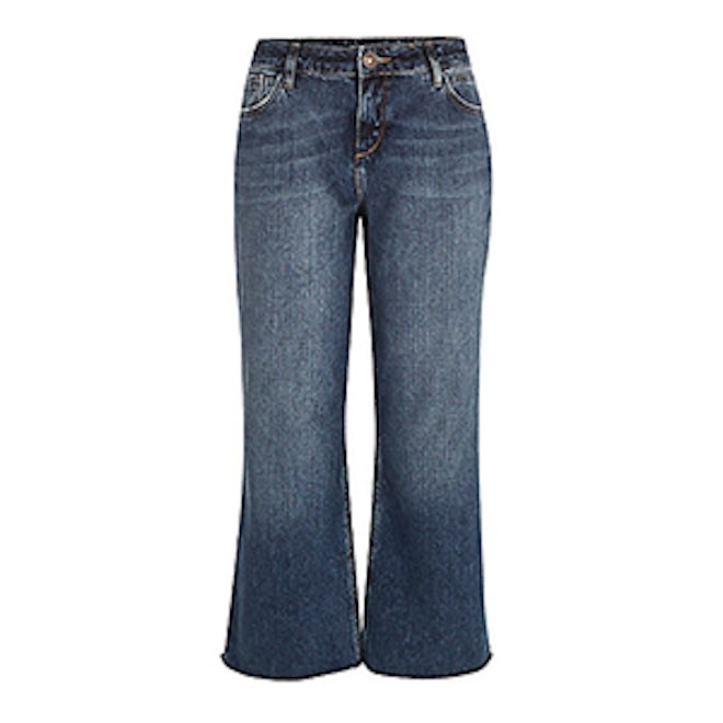 Mid Wash Cropped Kick Flare Jeans