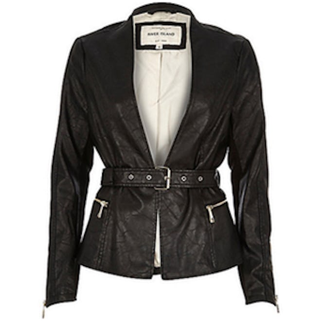 Leather-Look Belted Jacket
