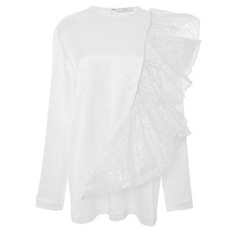 White Long Sleeve Shirt With Ruffle