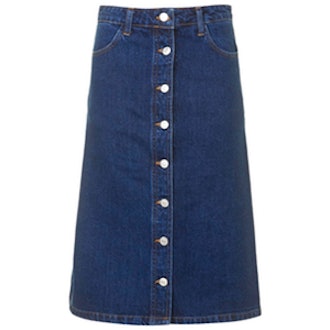 Denim Button-Front Midi Skirt