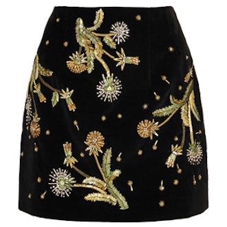 Embellished Cotton-Velvet Mini Skirt