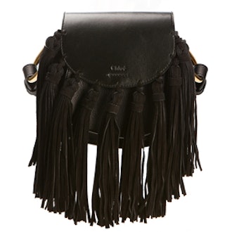 Hudson Mini Black Leather Tasseled Bag