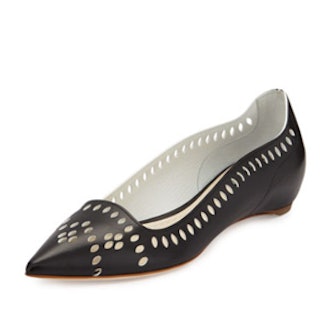 Laser-Cut Leather Point-Toe Flat