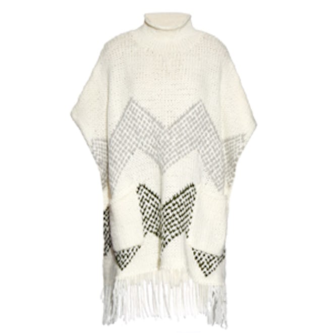 Oversized Fringed-Hem Knit Poncho