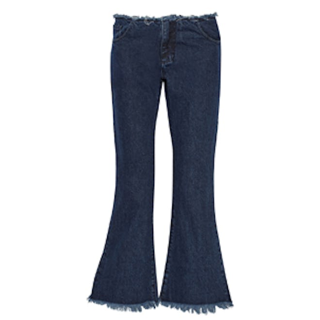 Cropped Frayed Low-Rise Flared Jeans