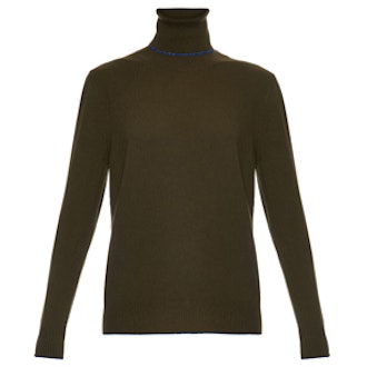 Contrast-Trim Roll-Neck Cashmere Sweater